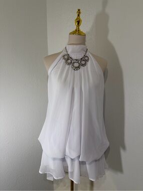 White Halter Neck Chiffon Romper